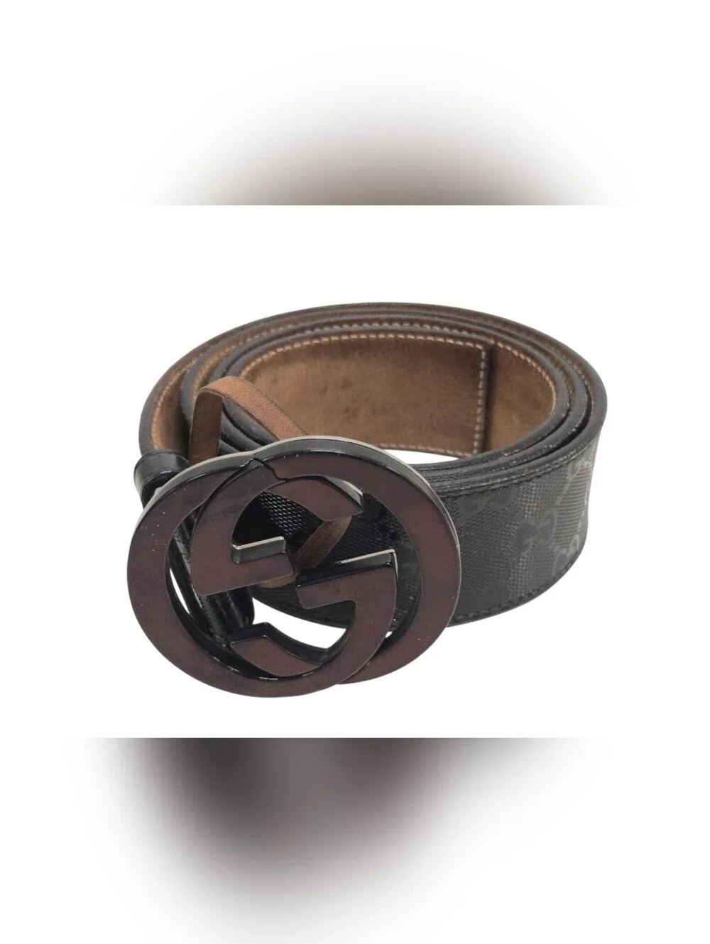 Gucci Black Imprime Black Belt with Interlocking GG Buckle Sz 38